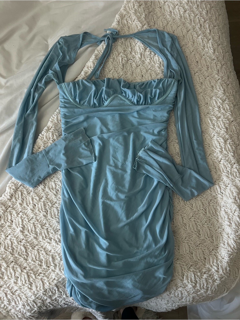 Light Blue Halter Ruched Women's Dress